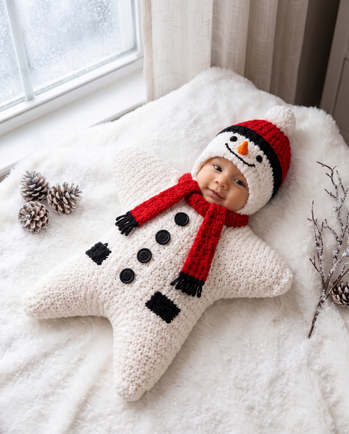 Snowman design — Starlight Baby Romper — Knit Christmas Onesie